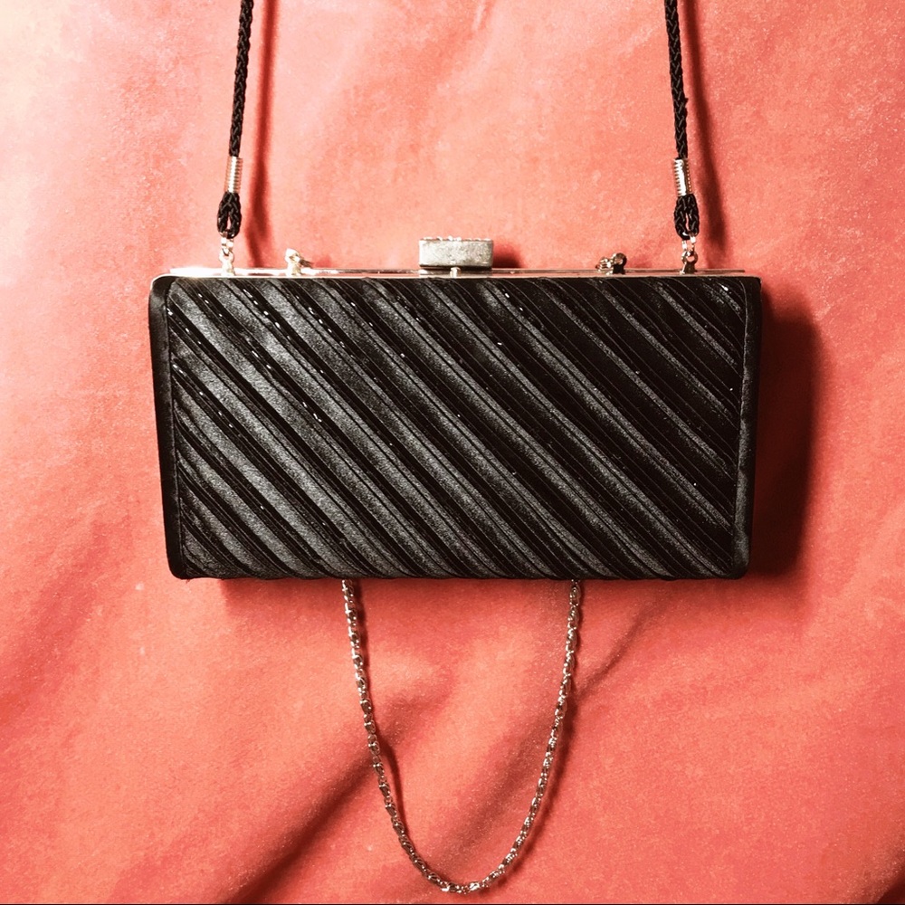 Kate Landry Black Sequin Silk Clutch